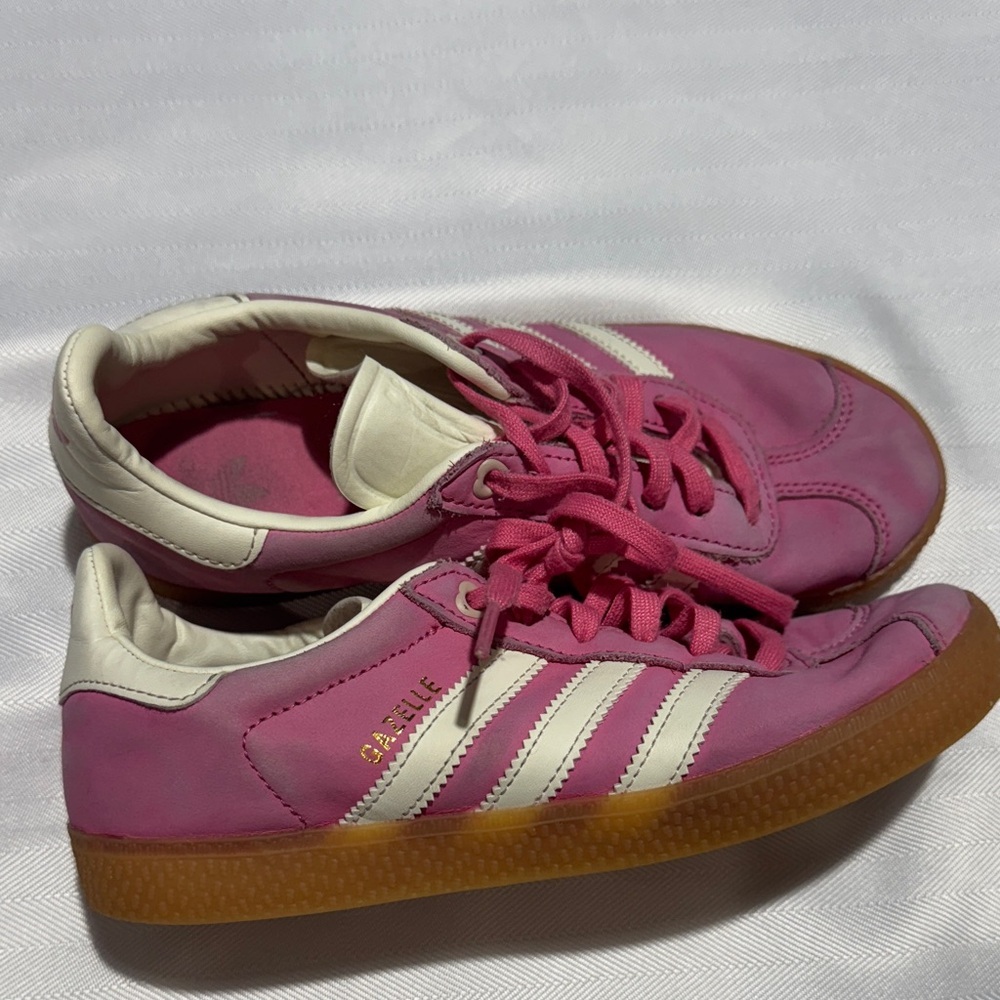 adidas Pink and White Leather Gazelle Sneakers